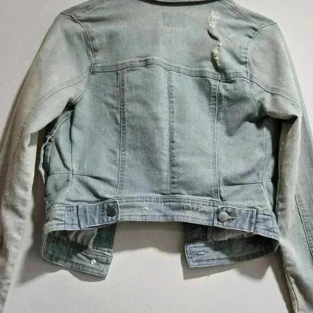 Light Wash Cropped Denim Jacket with Distressed Details- New - Picture 7 of 9